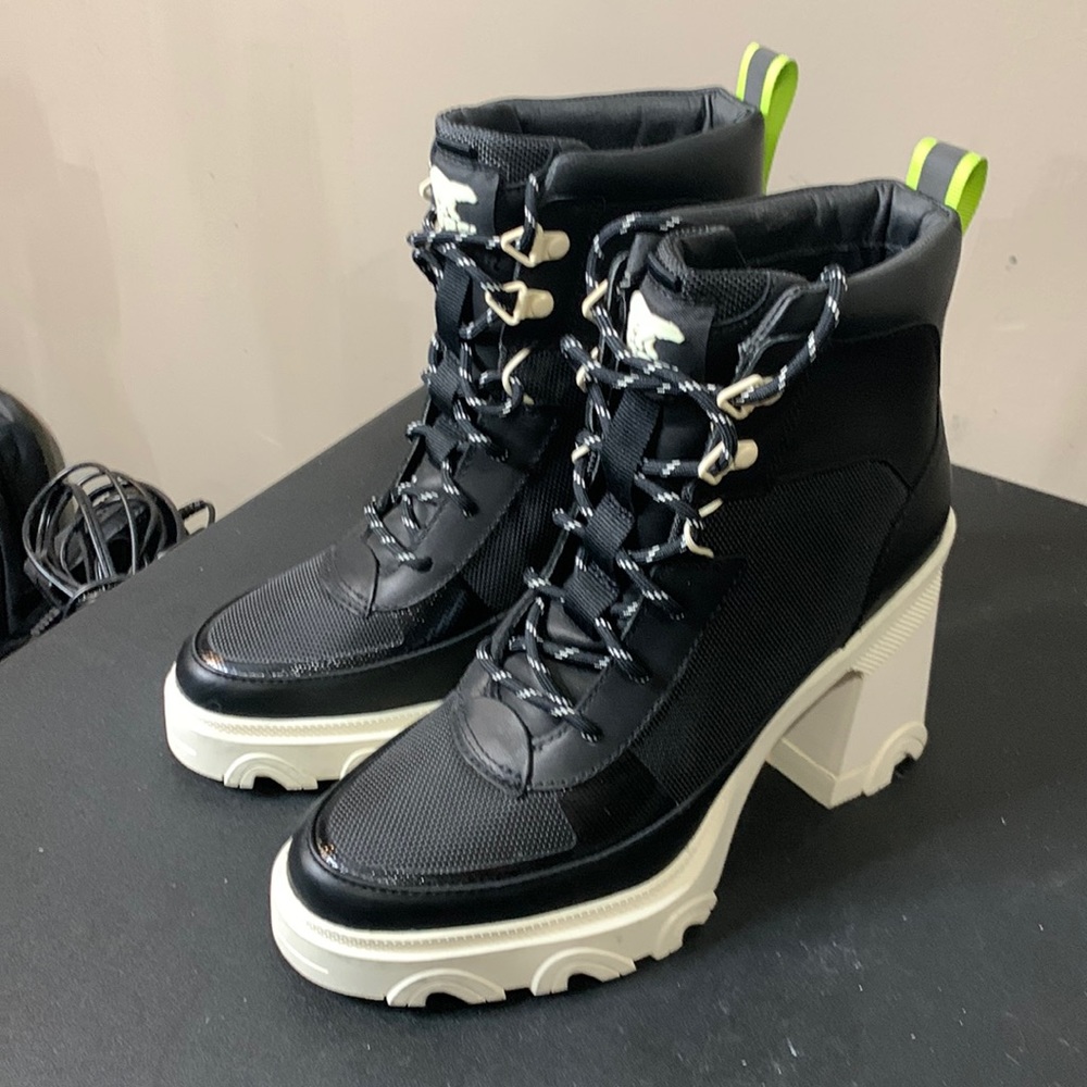 Sorel Black and White Ankle Boots with Green Accents